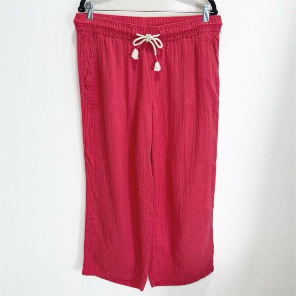 Old Navy Pants Womens Large Pink Gauzy Cotton Wide Leg Beachy Resort Summer Crop - Picture 3 of 15